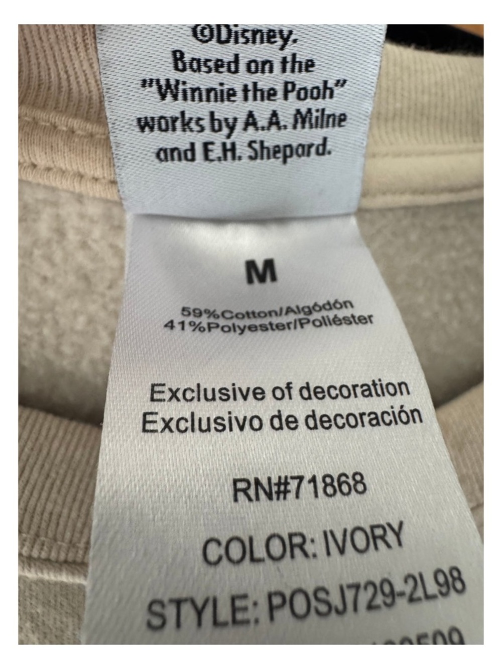 Disney Winnie the Pooh Graphic Sweatshirt Cream Crewneck Women’s Medium - Picture 6 of 7
